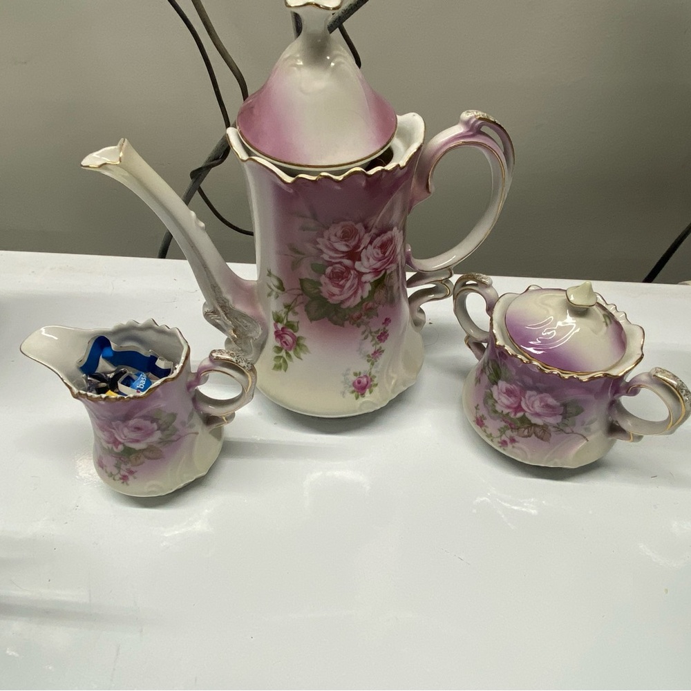 Floral Tea Set with Pink and White Design